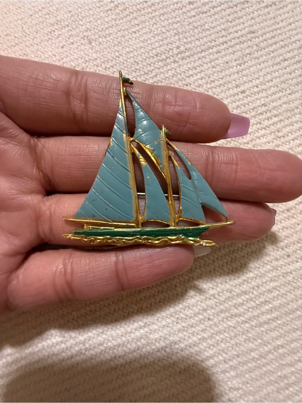 Vintage enamel sailboat brooch